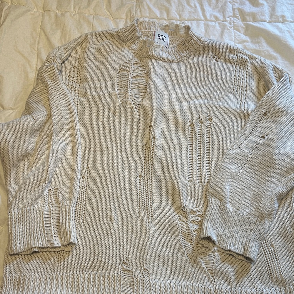 BDG Cream Distressed Sweater